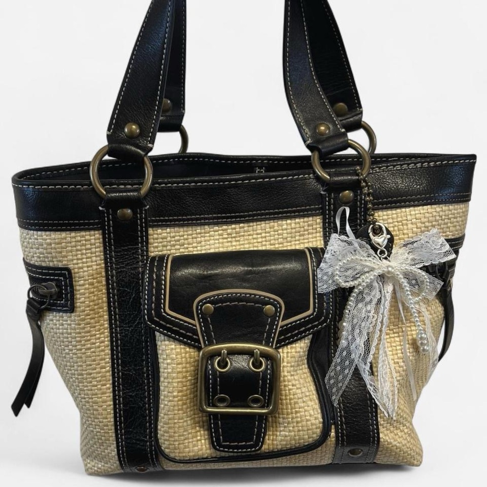 Coach Black and Tan Tote Bag with Buckle Detail
